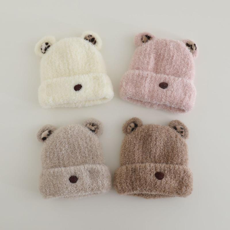 Cute Ears Little Bear Knitted Plush Hat Children Autumn and Winter Warmth Ear Protection Small Face Appearance