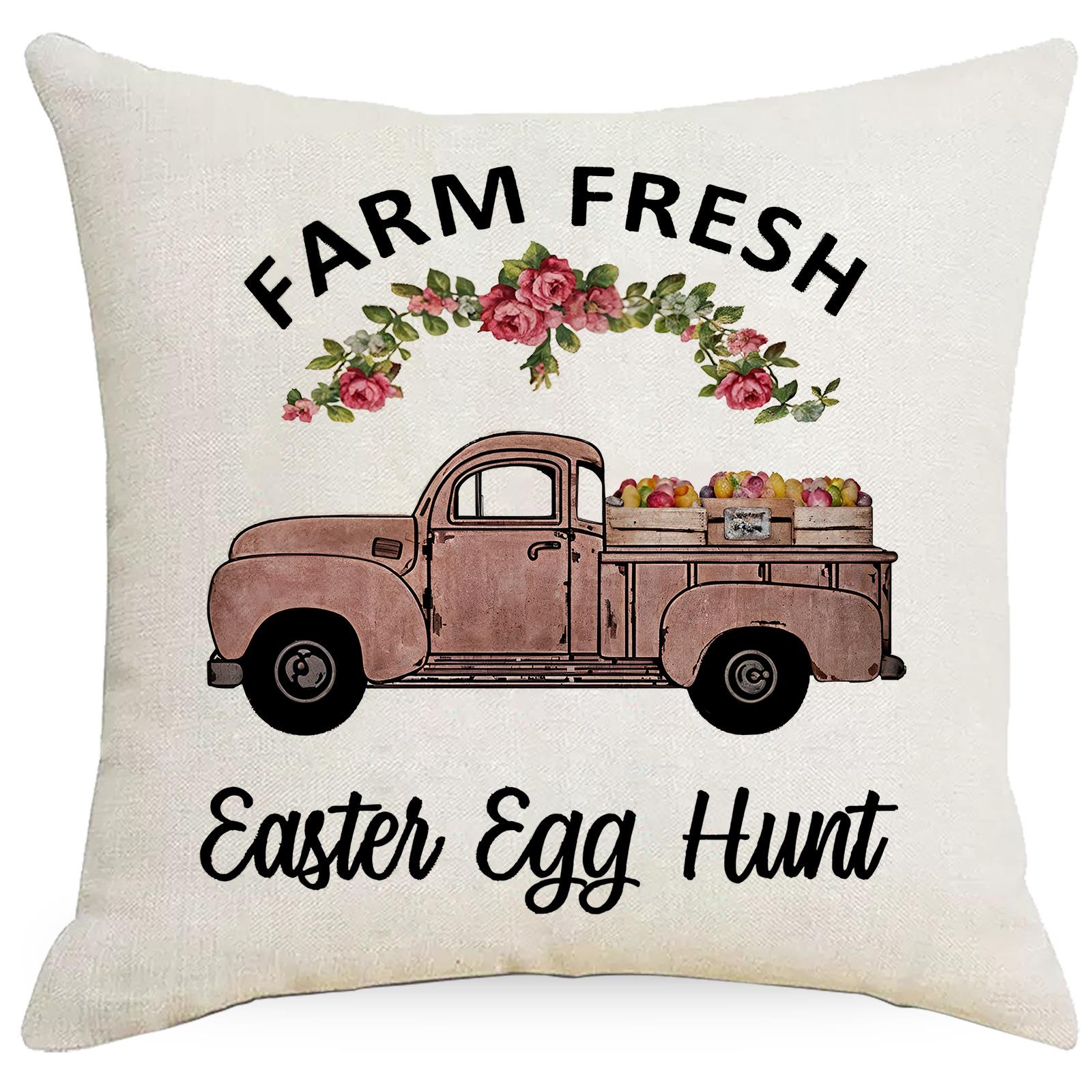 

Наволочка Пасхальная наволочка Мультяшный грузовик Гирлянда Кролик Пасхальное яйцо Животное Наволочка 45 * 45Cm