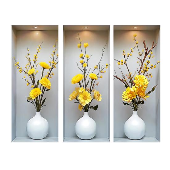 Autocolant de perete vază 3D Vază Perete și Lipire Decal amovibil Decojire PVC Artă de perete cu flori