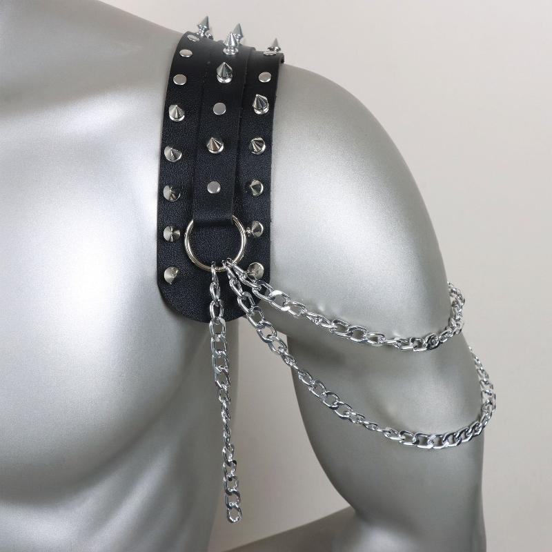 Unisex Leather Shoulder Armor With Rivet Details And Chain Tassel Fashionable Metal Epaulet Accessories For Women Men