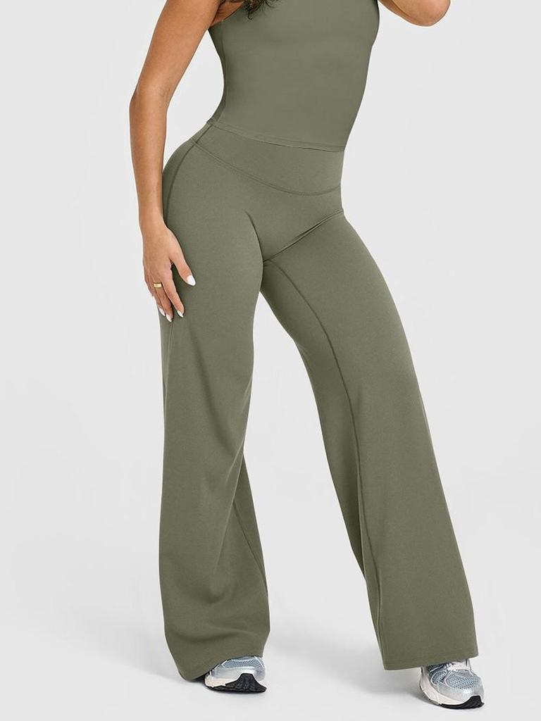 Women's Nude Feel Peach Hip High Waist Yoga Pants - Elastic, Straight Wide-Leg Design for Fitness