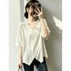 Texture v-neck front shoulder short-sleeved t-shirt women's summer large size fat mm loose and thin medium and long super good-looking top