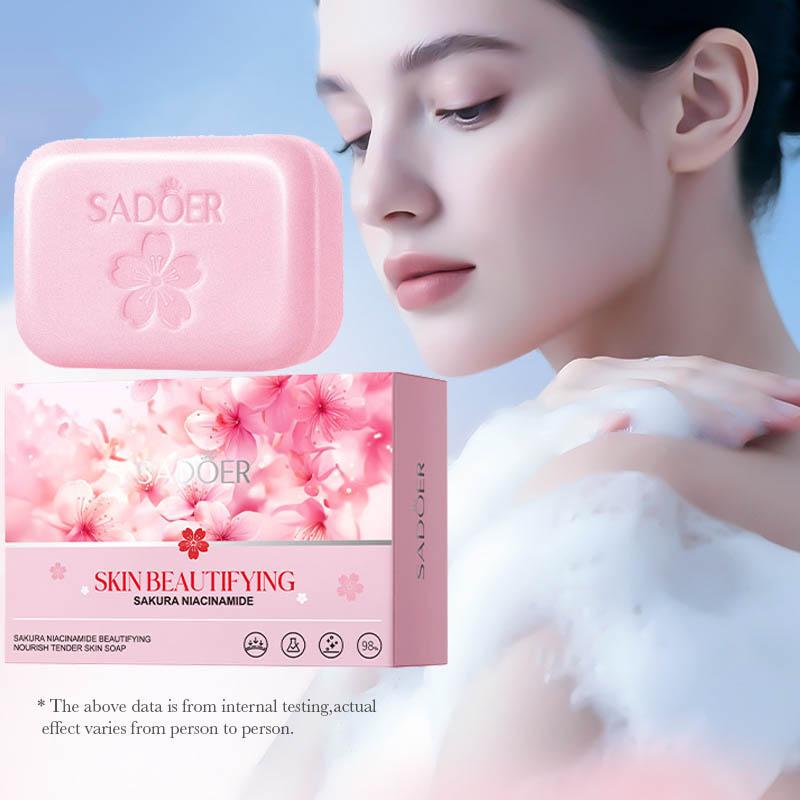 SADOER Sakura Niacinamide Whitening Nourishing and Rejuvenating Soap Mild Cleansing Soap with Fine Foam