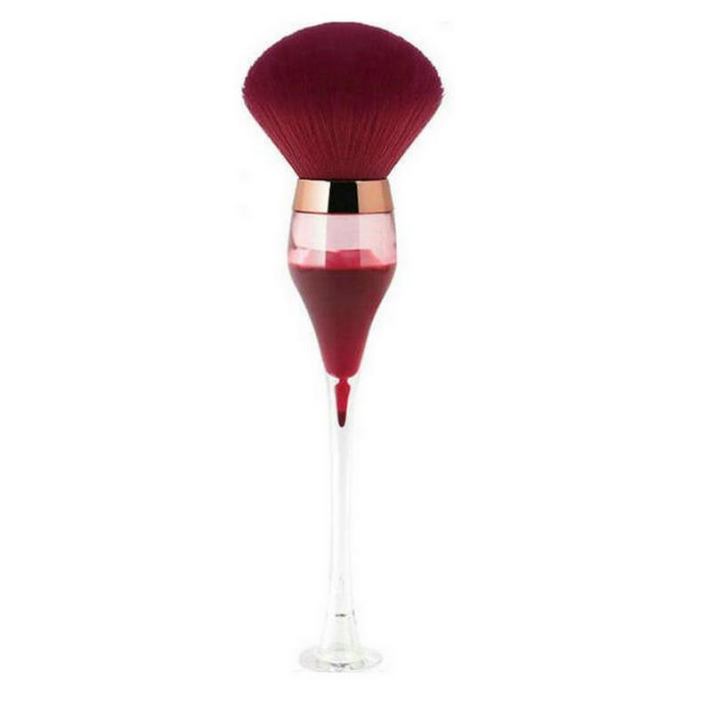 Transparent Red Wine Glass Foundation Brush with Three-Color Fiber Bristles - Fashion Makeup Tool