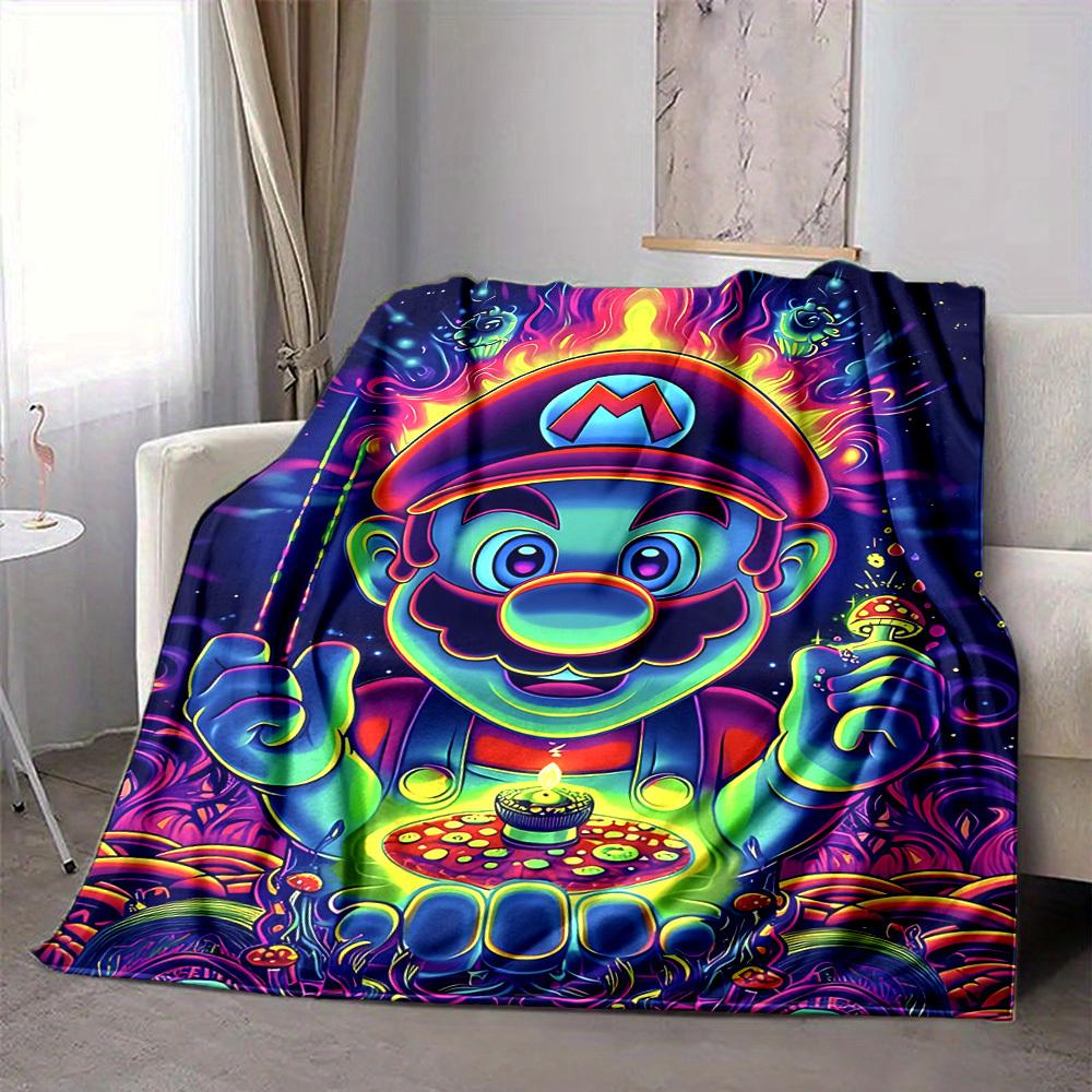 1pc Psychedelic Mario Flannel Blanket, Soft Skin Friendly with Digital Printing, Various Sizes Available for Family, Friends, Birthday