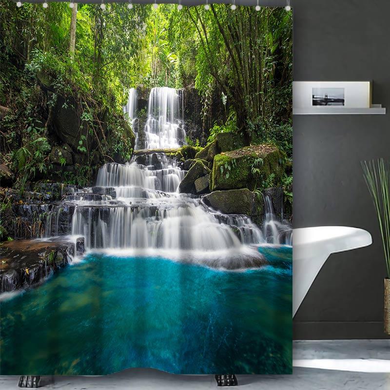 Beautiful Waterfall Bathing Curtain  Bathroom Shower Curtain Waterproof With 12 Hooks Home Deco Free Ship