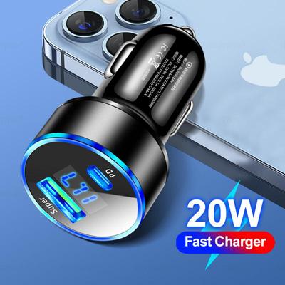 20w Pd nabíjačka do auta USB typ C digitálny displej rýchlonabíjací adaptér do auta pre iPhone Xiaomi Huawei Samsung nabíjanie