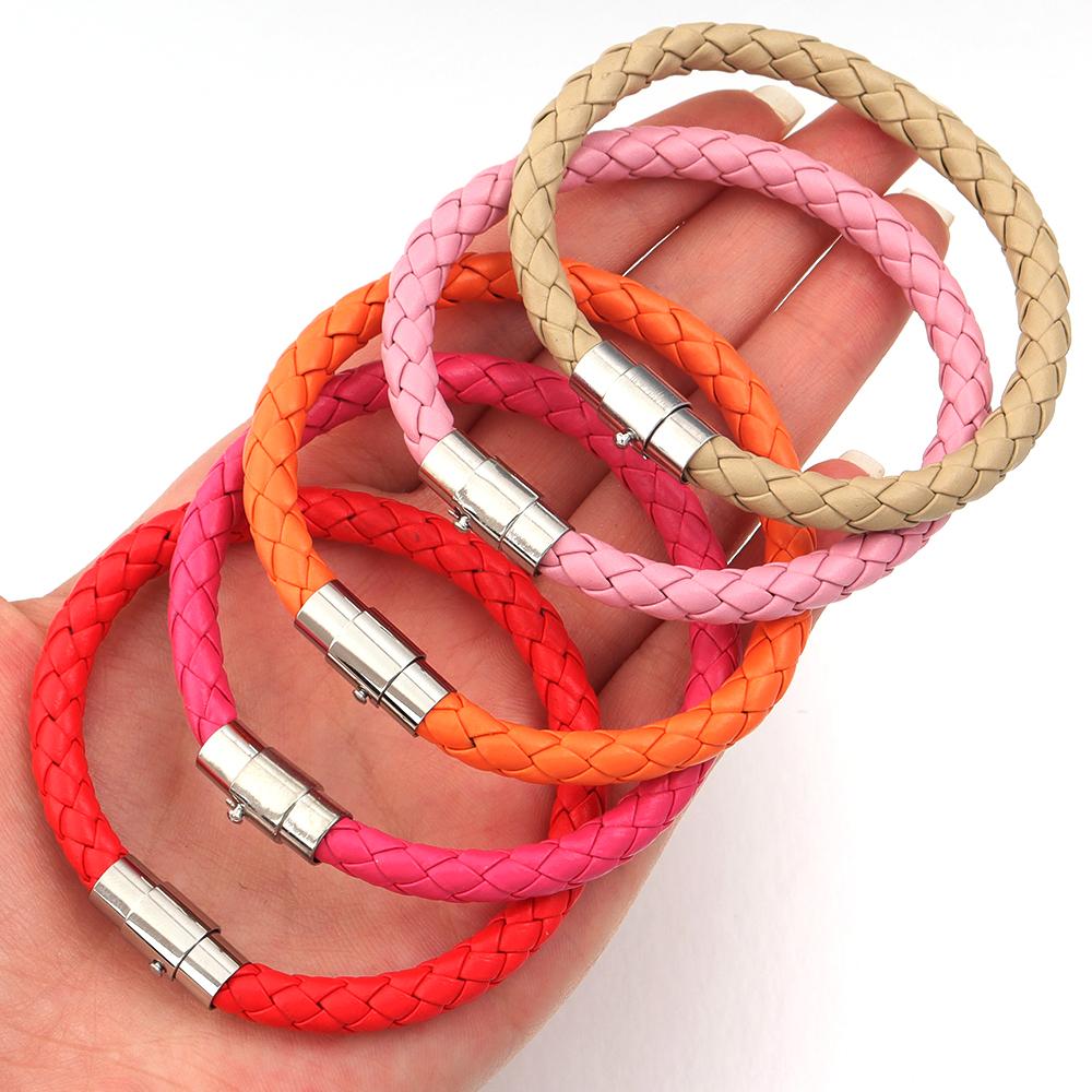 1pc Fashion Design PU Leather Cord Bracelet 19/21cm Copper Magnetic Clasp Bracelet For Men Women Valentine's Day Jewelry Gifts