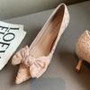 Chaussures à talons hauts en satin pour femmes, nouvelles chaussures à talons hauts à bout pointu et à nœud papillon pour femmes, talons fins et chaussures à bouche peu profonde pour femmes