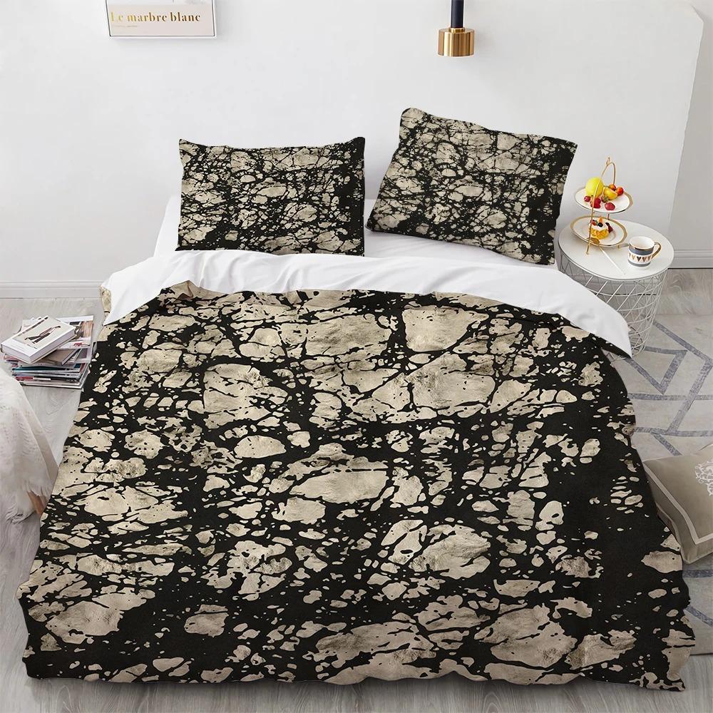 Marble Duvet Cover Cool Black and White Texture Pattern Bedding Set for Teens Adults 2-3pcs Polyester King Queen Quilt Cover