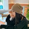 Drawstring Knitted Hat for Women in Autumn and Winter Curled Solid Color Pile Hat Pullover Cold Hat Showing Face Small Confinement Hat