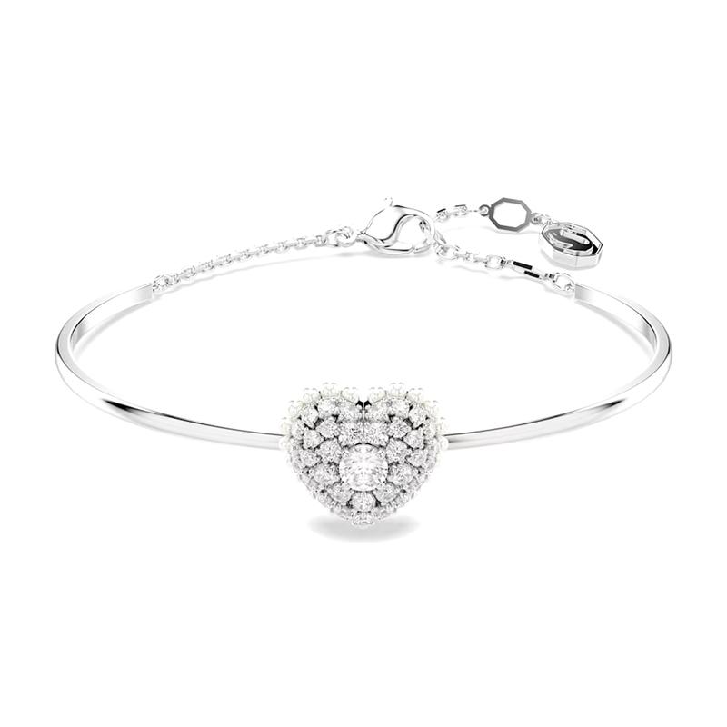 Swarovski Hyperbola Heart Pattern Design Idyllia Cubic Zirconia Rhodium Plated Crystal Bracelet Women s Silver 5684385 серебряный