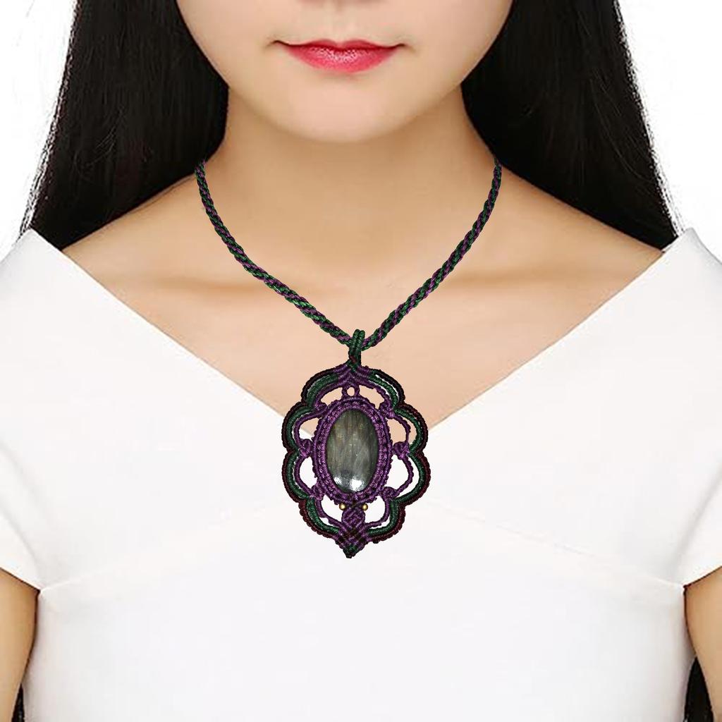 Macrame Labradorite Necklace Pendant Natural Handmade Bohemian Crystal Stone