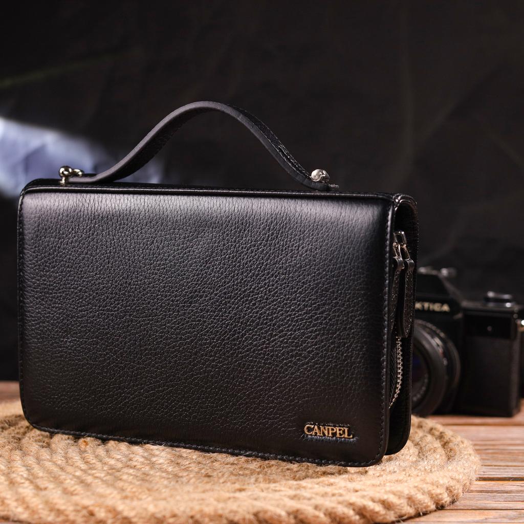 Original Men's Purse with Two Compartments Made of Genuine Grained Leather CANPELLINI 21567 Black