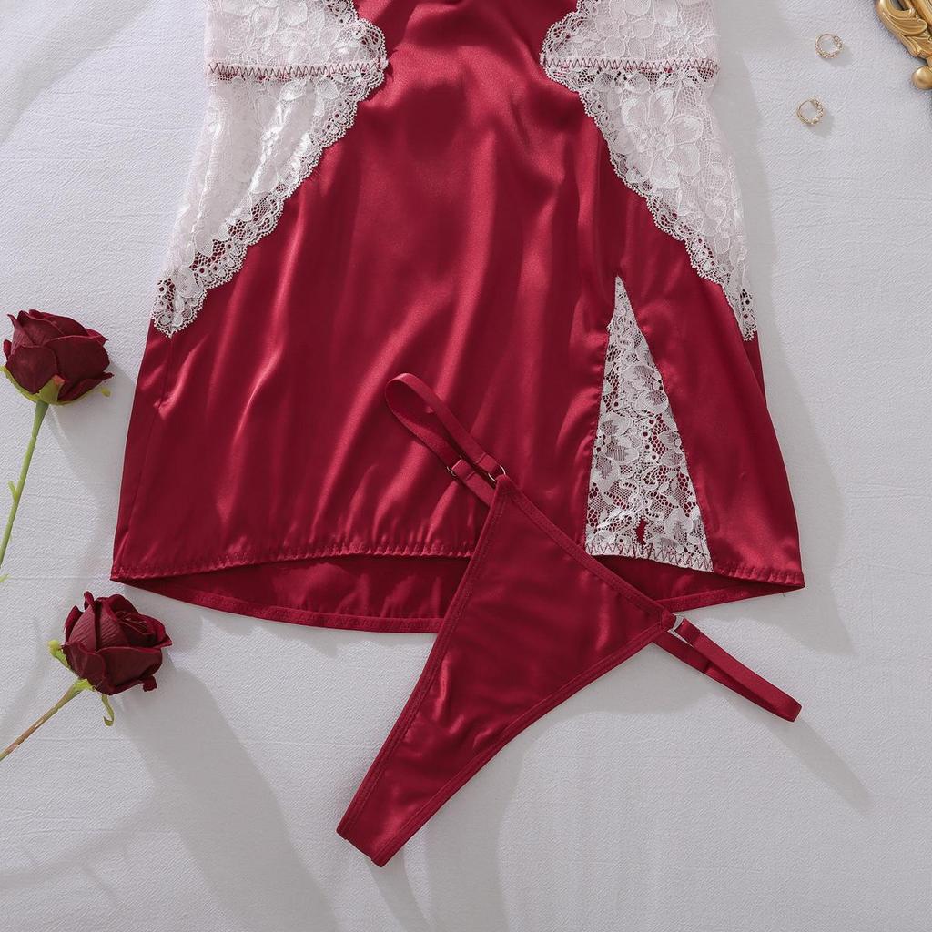 Women's Sexy Pajama Two-piece Set Solid Color Hollow-out Camisole Pajamas Bust-support Slim-fit Loungewear Set