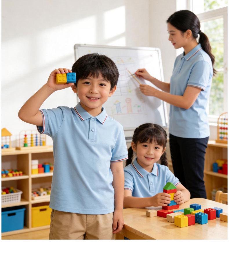 U105 Kids' High Flexibility Antibacterial Snap Button Stripe Collar Short Sleeve Polo Shirt, European/Asian Size 10A.