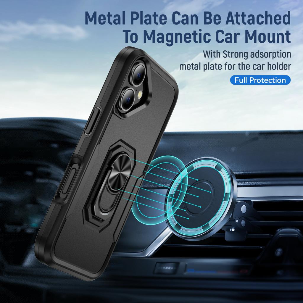For iPhone 17 Case Military Grade Ring Kickstand PC+TPU Phone Cover