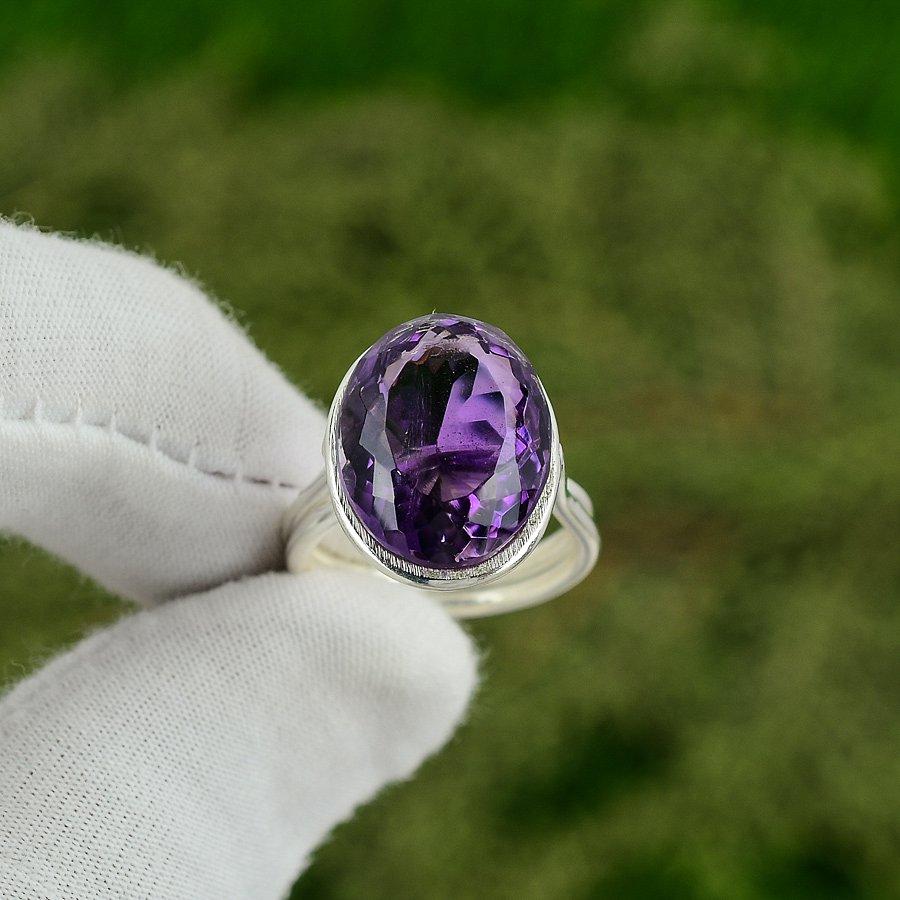 African Amethyst Stone 925 Silver Sister Birthday Statement Ring Jewelry Size 7