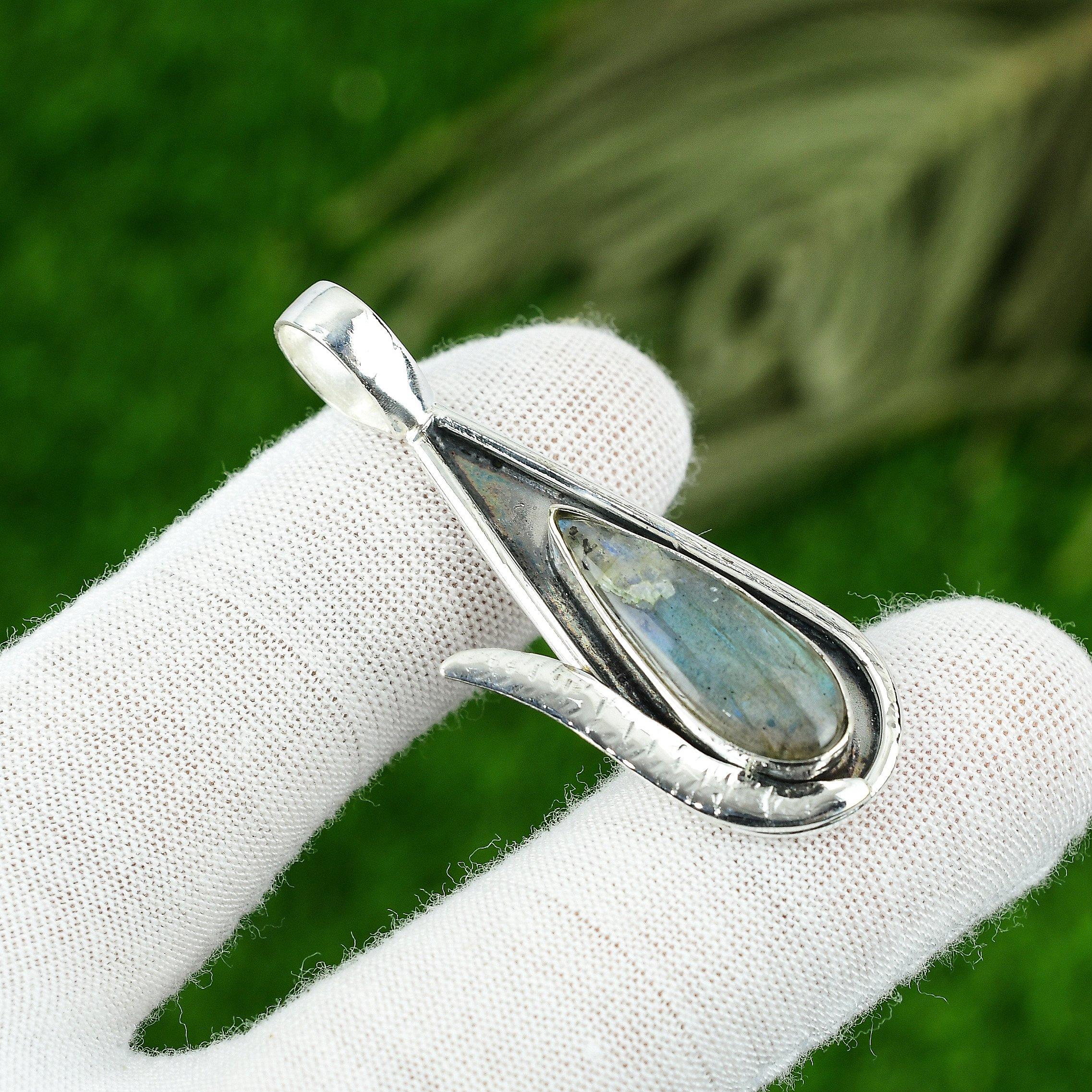 

925 Silver Third Eye Chakra Labradorite Stone Handcrafted Bezel Handmade Pendant