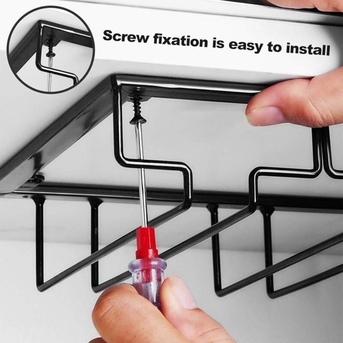 Porte-Verres Suspendu, Support de Verre à Vin avec 4 Rails pour 10-15 Verres, 50 x 22,5 x 5 cm