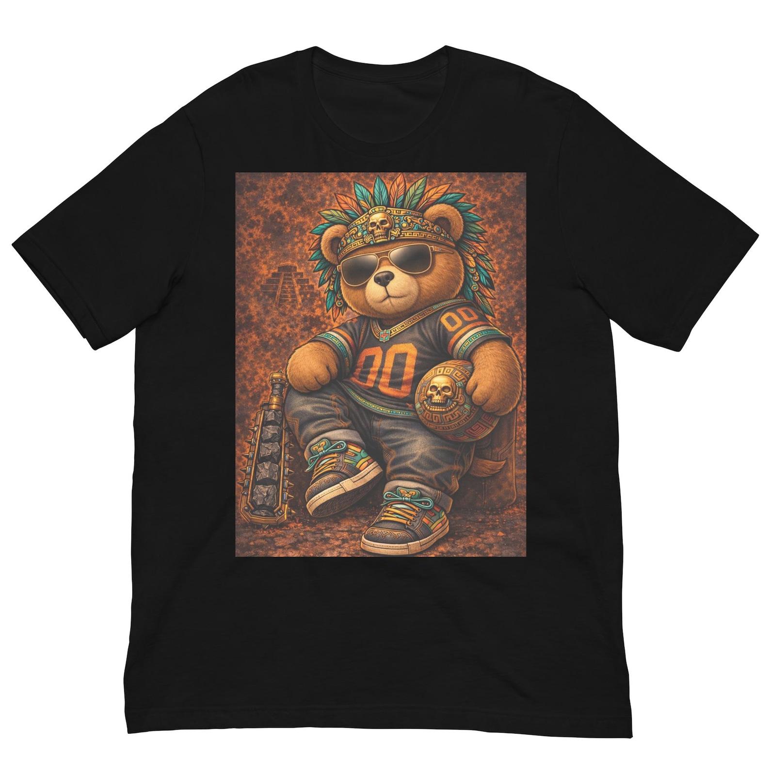 Aztec King Bear T-Shirt, Tribal Teddy Bear Graphic Tee, Cool Bear Streetwear Shirt 3XL