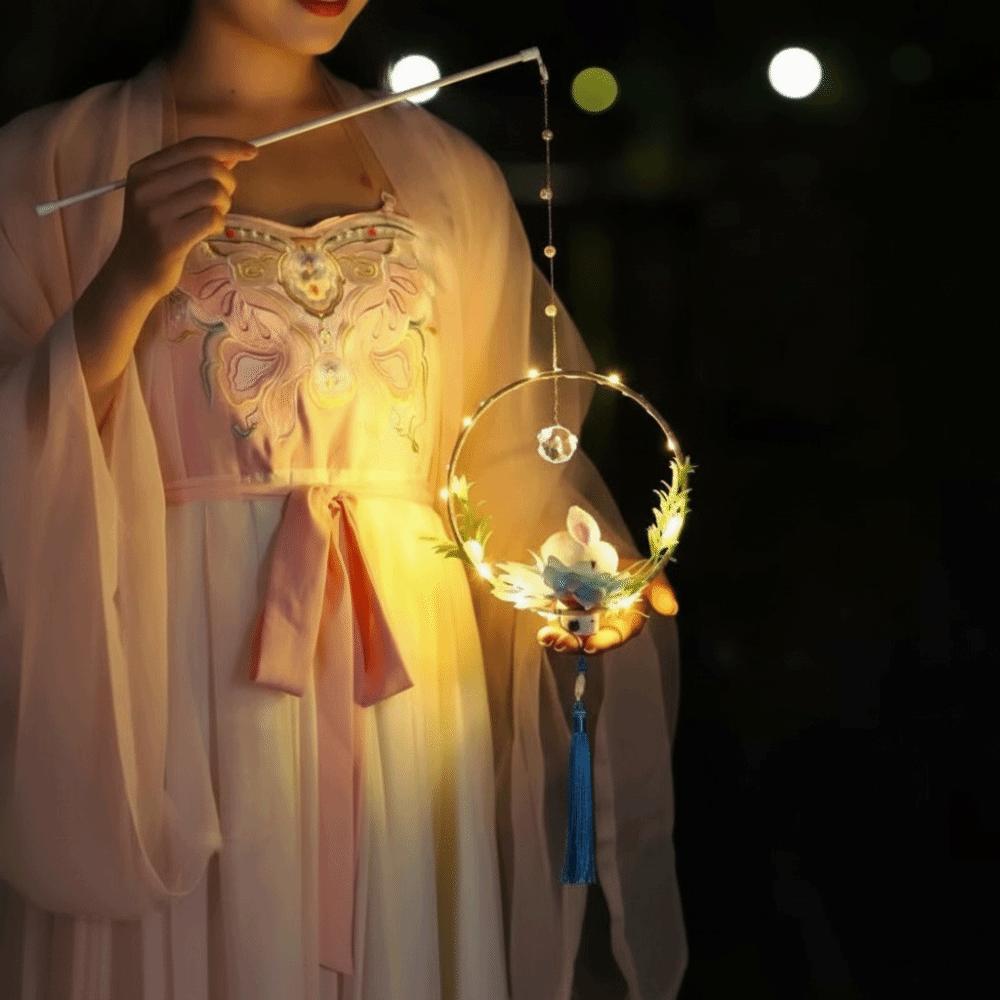 Luminous Rabbit Flower Lamp Portable Mid-Autumn Lantern Bamboo Ring Lantern  Family Activity