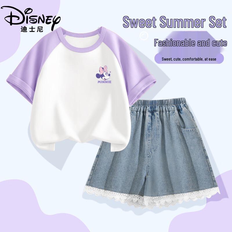 Disney Girls  Cotton Short Sleeve T-Shirt & Denim Shorts Set