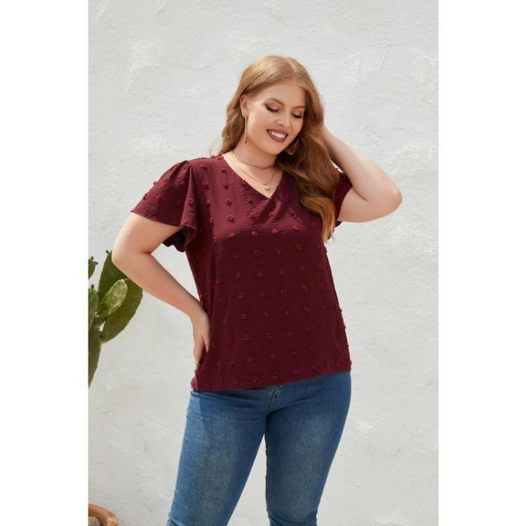Plus Size Summer Casual V Neck Short Sleeve Tshirt Top Women