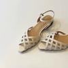 Cowhide Version~ French Woven Hollow Pointed Open-toed One-word Sandals Women's New Summer Thick-heeled Roman Shoes