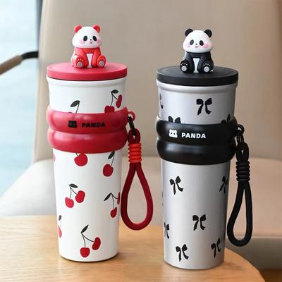 Sevimli Panda Tasarımı, Soğuk Yalıtımlı Su Bardağı, Araba Büyük Kapasiteli Pipetli Termos Bardak, İç Astar, 304 Kahve Bardağı,