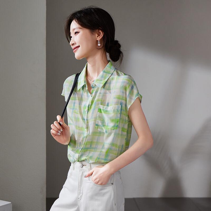 SOFSIL Women s Retro Plaid Silk Shirt XL зелёный
