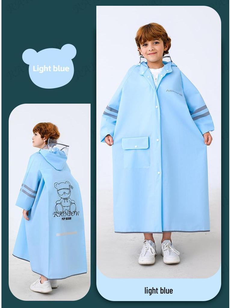 Kids' Long Raincoat with Backpack Compartment - Stormproof Poncho for School, Boys & Girls Plus Size