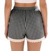 Women Fashion Plaid Lace Trim Elastic Waistband Casual Shorts Soft Breathable Lightweight Summer Bottoms