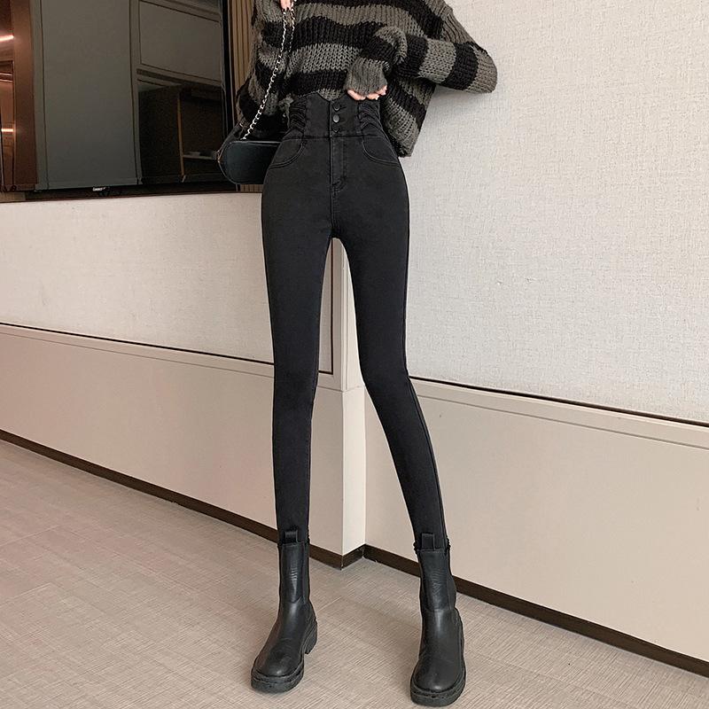 

Женские джинсы с высокой талией, прямые, эластичные, узкие, длинные, джинсовые брюки, винтажные брюки-карандаш L чёрный