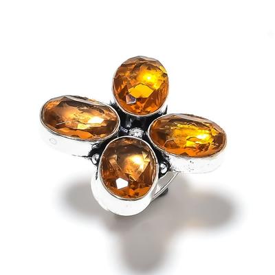 Natural Honey Topaz Handmade 925 Sterling Silver Ring Size Adjustable b9K74