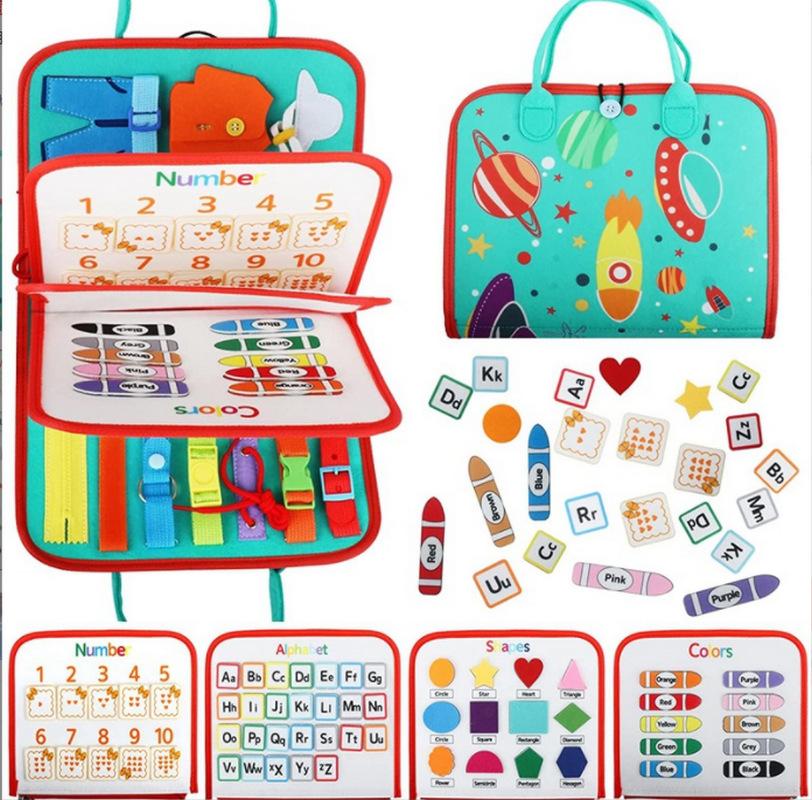 Early Education Toy Felt Busy Board, Baby Dressing Learning Toy Cloth Book Felt Learning Board