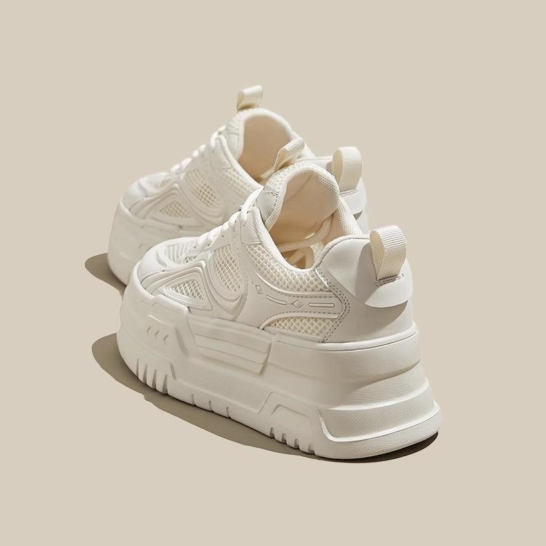 Fashion breathable mesh women's shoes 2025 summer new heightening little white shoes comfortable platform sports and leisure board shoes