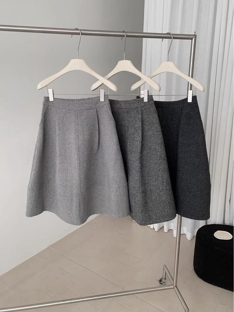 Gray Starry Sky Wool Midi Skirt: High-End Korean Style Slim-Fit A-Line