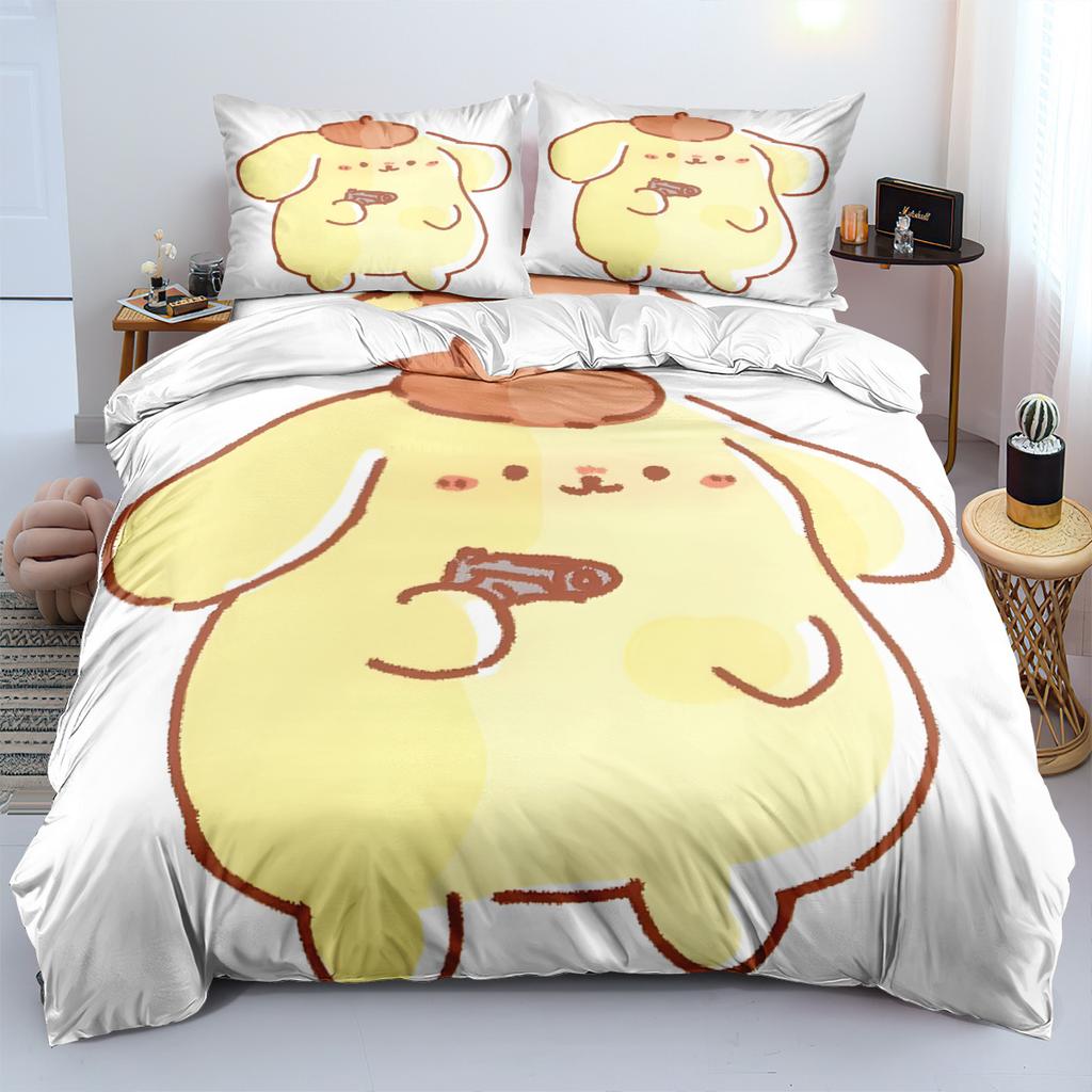 Cute Pom Pom Purin Bedding Sets Comforter Quilt Bed Cover Duvet Cover Pillow Case 2-3 Pieces Sets Kids Adult Size Bedroom Decor