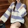 Winter Autumn Striped Sweater Women Casual Loose Sexy Off Shoulder Knitted Pullovers Sweaters Office Lady Knitwears 28931