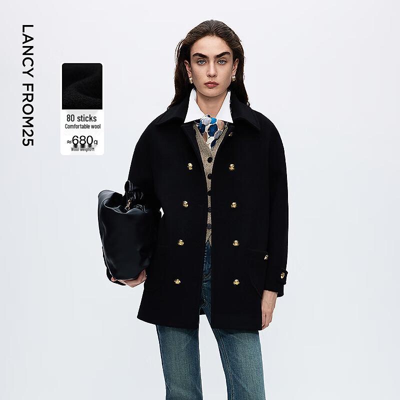 

LANGZI Women s Vintage Preppy Wool Blend Double-Breasted Overcoat XL
