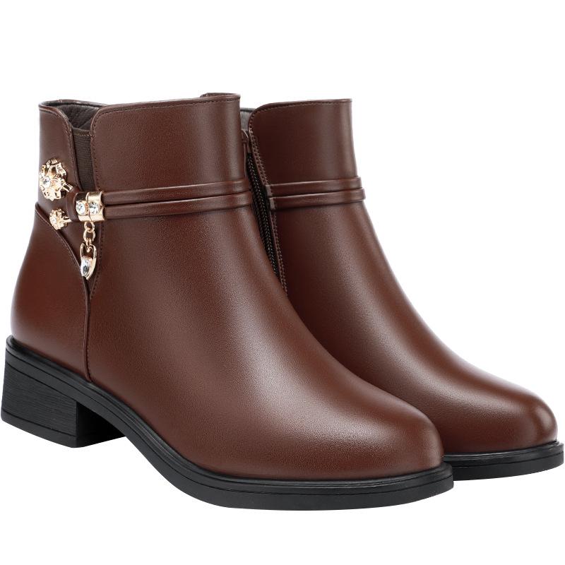 Dámské bavlněné kotníkové boty: Měkká kůže, nízký podpatek, plus samet na podzim a zimu 2021