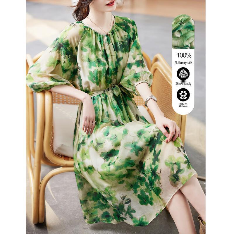 

Demana Women s Mulberry Silk Watercolor Floral A-Line Maxi Dress M