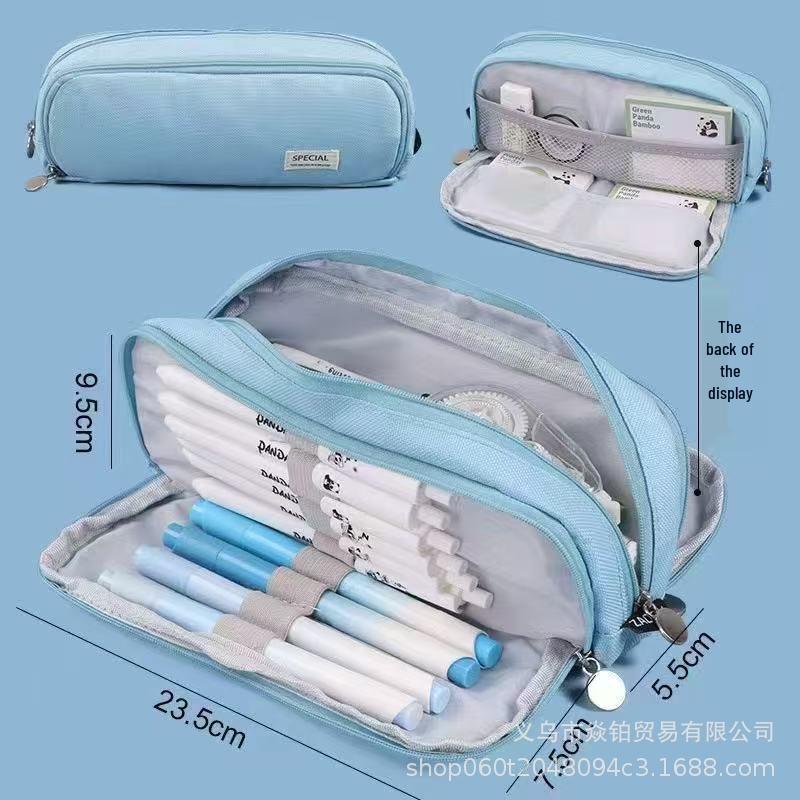 Japanese-Korean Style Multi-Layer Canvas Pencil Case with Large Capacity in Macaron Colors