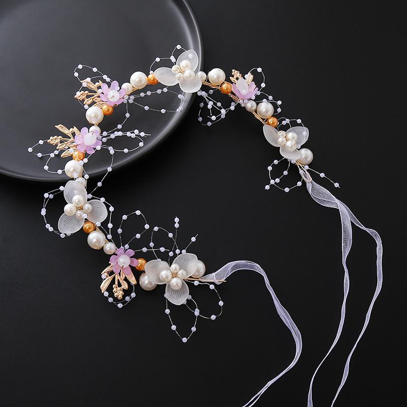 Свадебный ободок жемчужный ободок с цветком детский цветочный венок супер фея принцесса аксессуар для волос ободок повязка лента фиолетовый