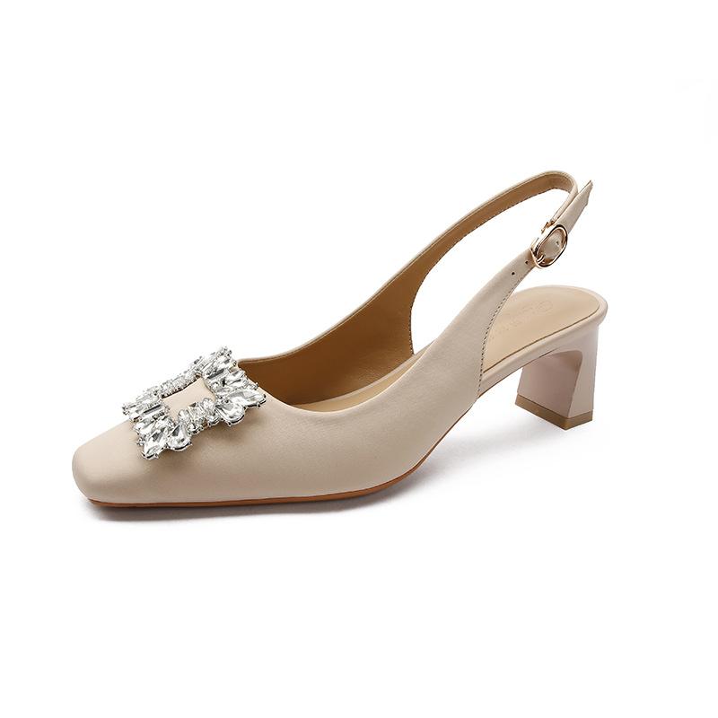 French High-heeled Bag Head Sandals Fairy Shoes Summer 2025 New Thick-heeled High-heeled Shoes Square Head Single Shoes Medium Heel