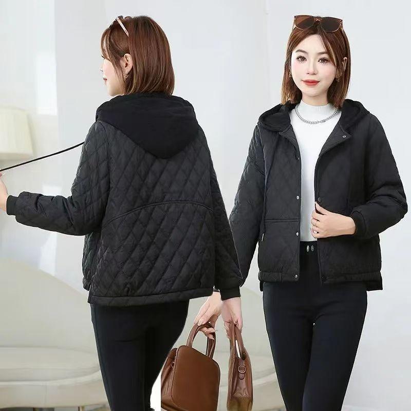 Giacca da Donna Primavera Autunno Inverno Larga Ispessita Calda Giacca Corta con Cappuccio Top Sottile