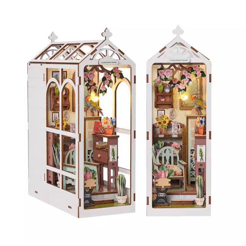 

NEW Wooden DIY Book Nook Shelf Insert Miniature Kits Romantic Garden Bookshelf Home Bookend Decoration For Adult Handmade Gifts