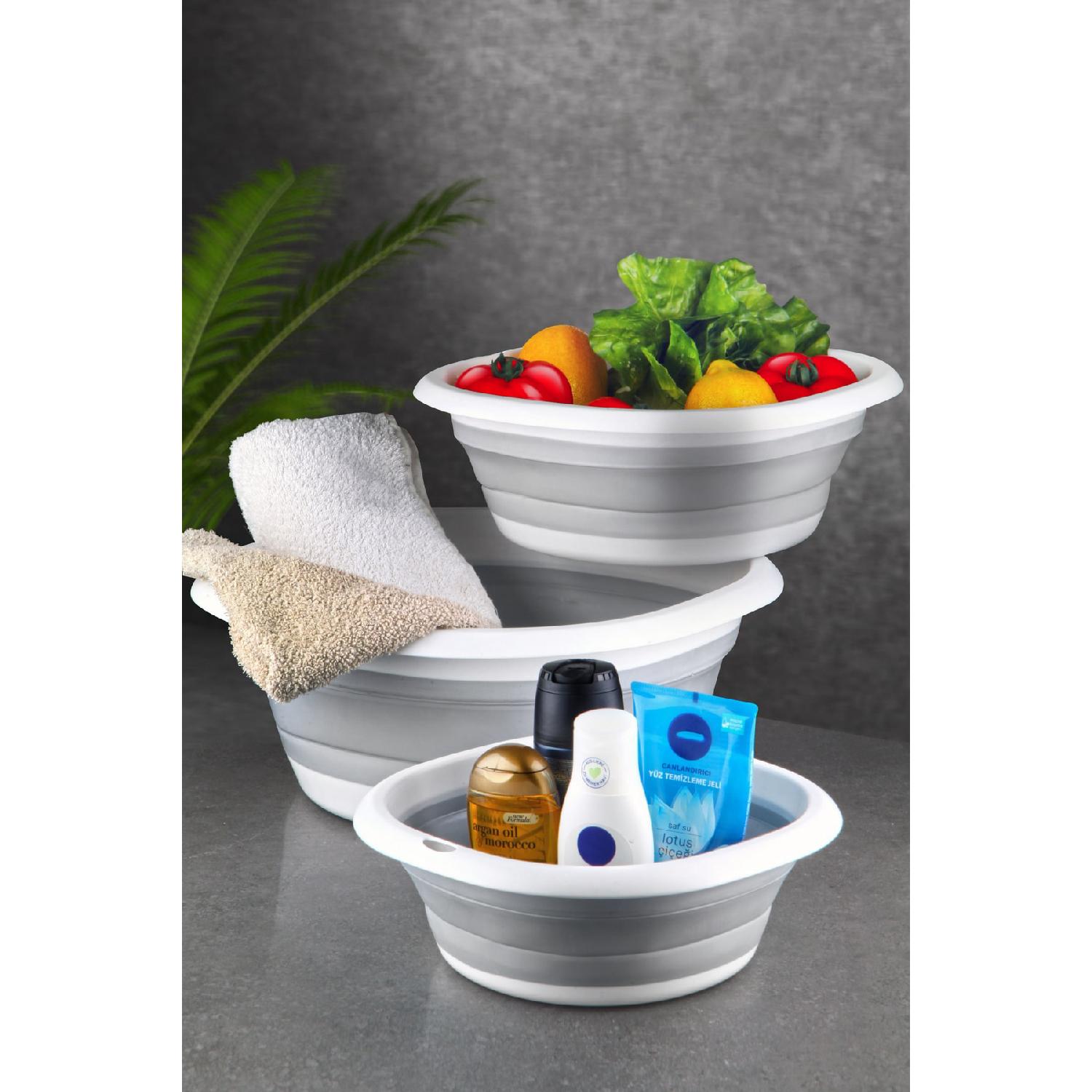 

Многоцелевой складной банный набор «аккордеон» из 3-х предметов 2,7-5-10 литров Складная раковина Корзина для белья Чаша