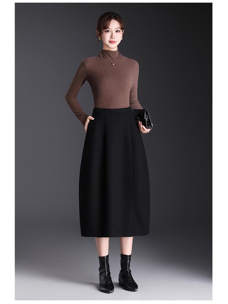 Elegant Korean Style Woolen Skirt: 2026 Winter Fashion, Elastic Waist, Slimming Bud, Mid-Length Design for Women